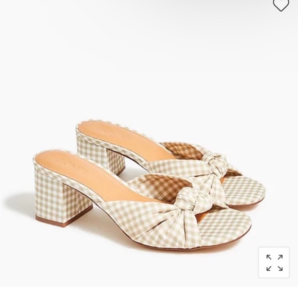 J Crew Gingham Bow Slide Sandal Heels Sz 5 - Picture 1 of 6